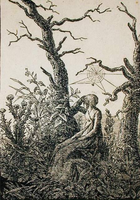 The Woman with a Spider's Web in the middle of Leafless Trees von Caspar David Friedrich