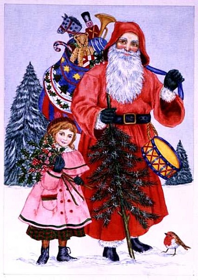 Santa and his helper (w/c on paper)  von Catherine  Bradbury
