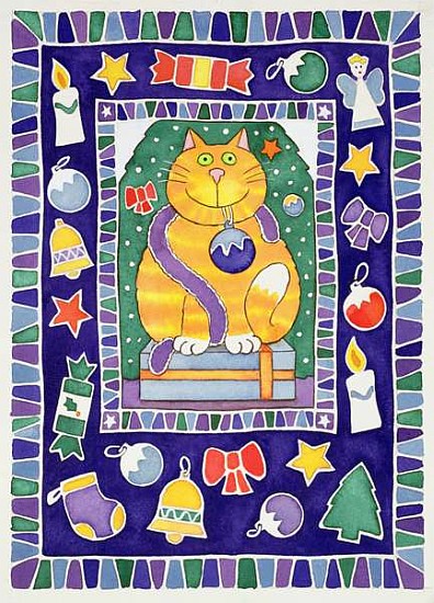 A Cat''s Christmas, 1995 (w/c)  von Cathy  Baxter