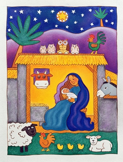 A Farmyard Nativity, 1996 (w/c)  von Cathy  Baxter