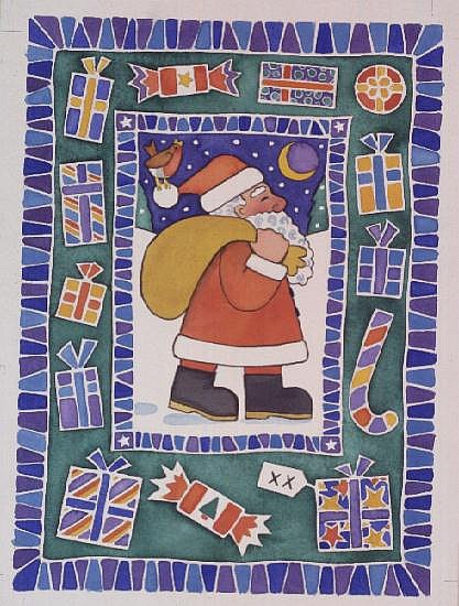 Father Christmas With His Presents, 1995 (w/c)  von Cathy  Baxter