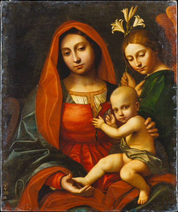 Madonna mit Kind und einem Engel von Cavazzola (Paolo Morando)