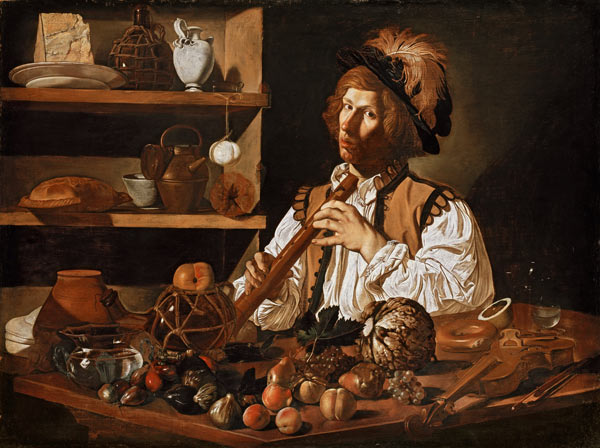 Interior with a Still Life and a Young Man Holding a Recorder von Cecco de Caravaggio