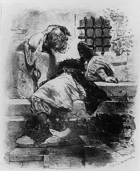 The Man in the Iron Mask in his Prison, illustration for the opera Adrien Boieldieu and E. Barateau von Celestin Francois Nanteuil