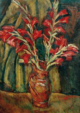 Rote Gladiolen in einer Vase 1917