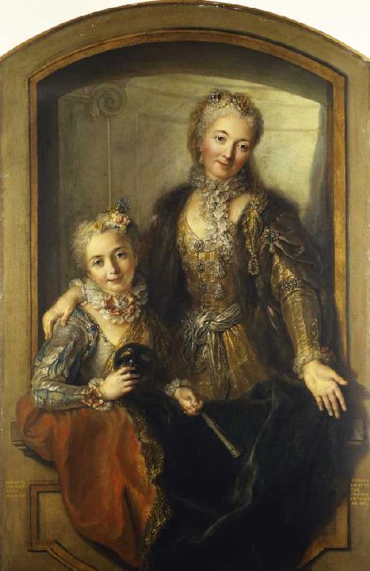 Madame Dupille mit ihrer Tochter in Abendroben von Charles Antoine Coypel