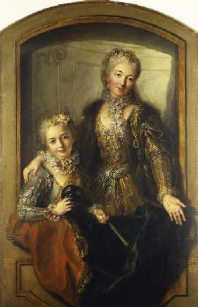 Madame Dupille mit ihrer Tochter in Abendroben 1733