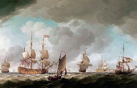 An English Vice-Admiral of the Red and his Squadron at Sea c.1750-59