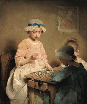 Kinder beim Lotto-Spiel 1865