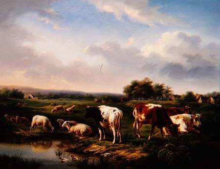 Cattle and Sheep in a Landscape (one of a pair) von Charles Desan