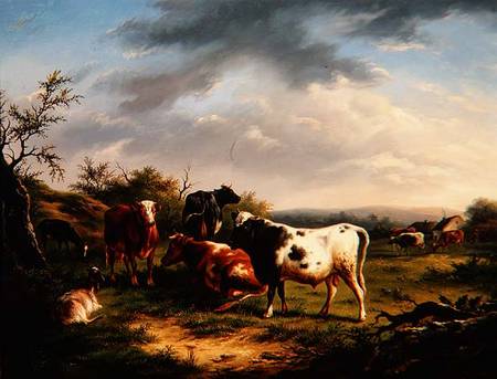 Cattle and Sheep in a Landscape (one of a pair) von Charles Desan