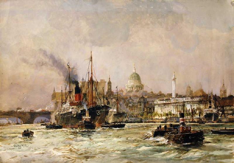 Schiffverkehr auf der Themse, im Hintergrund St von Charles Edward Dixon