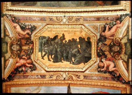 Helping the People during the Famine of 1662, Ceiling Painting from the Galerie des Glaces von Charles Le Brun