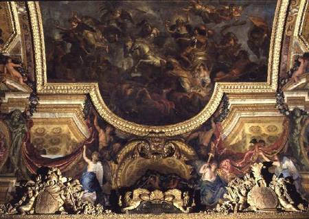 Passage on the Rhine in the Presence of the Enemies 1672, Ceiling Painting from the Galerie des Glac von Charles Le Brun