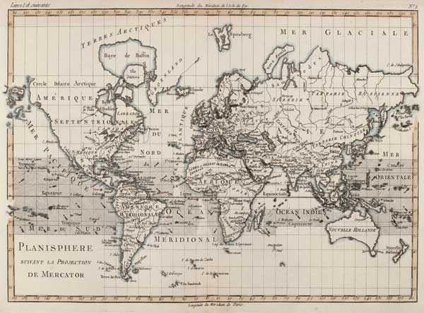 Map of the World using the Mercator Projection, from 'Atlas de Toutes les Parties Connues du Globe T von Charles Marie Rigobert Bonne