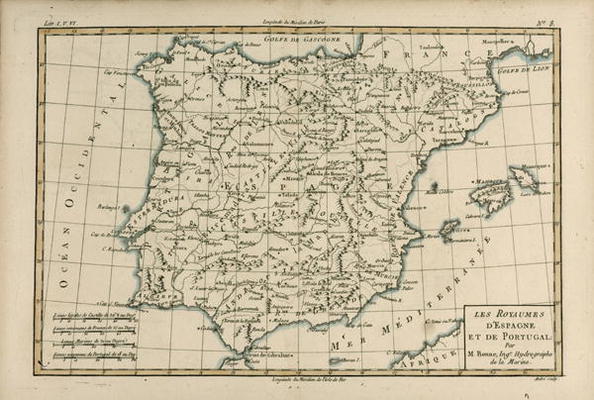 Spain and Portugal, from 'Atlas de Toutes les Parties Connues du Globe Terrestre' by Guillaume Rayna von Charles Marie Rigobert Bonne