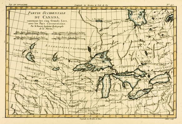 Western Canada, including the Five Great Lakes, from 'Atlas de Toutes les Parties Connues du Globe T von Charles Marie Rigobert Bonne