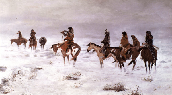 'Lost in a Snow Storm - We Are Friends' 1888 (oil on canvas) von Charles Marion Russell