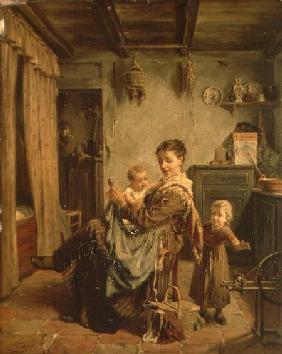 Cache-Cache, an interior with mother and child