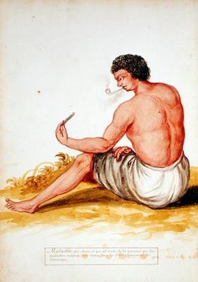 Mulatto sitting and smoking, from a manuscript on plants and civilization in the Antilles, c.1686 (w 19th