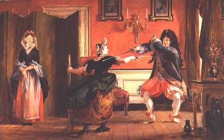 Jourdain Fences his Maid, Nicole with his Wife Looking on. Scene From 'Le Bourgeois Gentilhomme', Ac von Charles Robert Leslie