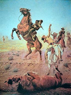 Fight for the Water Hole (colour litho) 20th