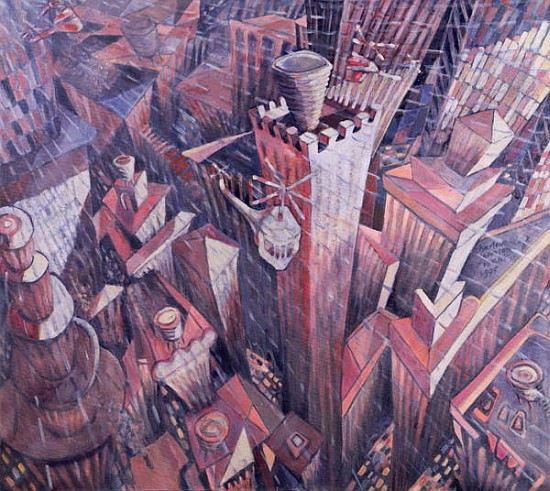 Downtown Manhattan Hailstorm, 1995 (oil on canvas)  von Charlotte  Johnson Wahl