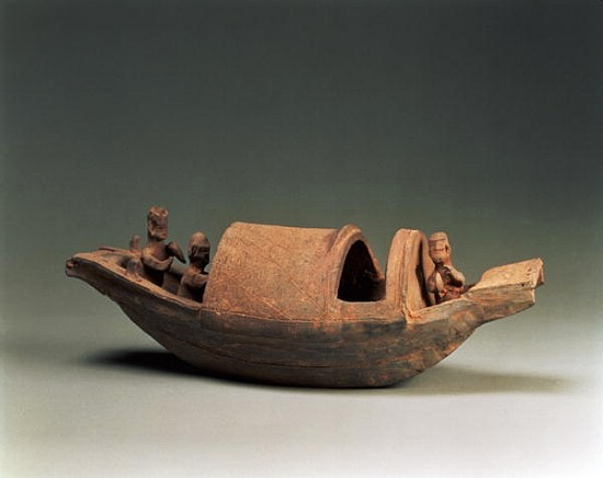 Boat and crew, tomb artefact, Eastern Han Dynasty, 25-220 AD (earthenware) von Chinese School