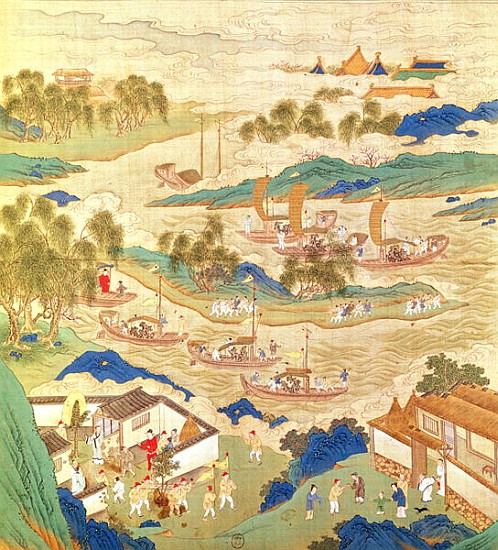 Emperor Hui Tsung (r.1100-26) transporting pierced stones and strange shaped trees, from a History o von Chinese School
