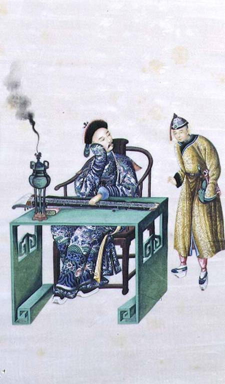 Man with a Long Zither at a Table, with a Servant von Chinese School