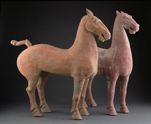Pair of horses, Han Dynasty (206 BC-220 AD) (earthenware) von Chinese School