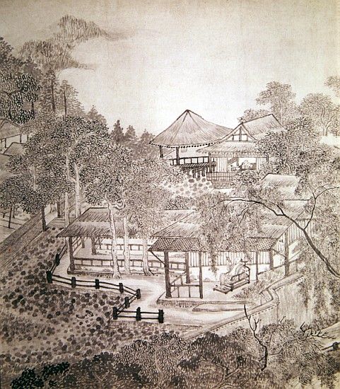Passing the Summer at the Thatched Hall of the Inkwell (ink on paper) von Chinese School