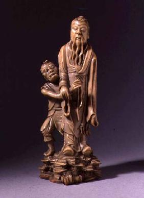 Figure of Zhong Kui, supported by a demon servant, Qing dynasty late 18th