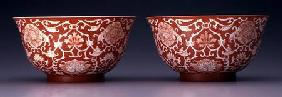 Pair of Bowls with lotus and hibiscus flowers Qianlong m