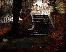 The steps at the Frederiksberg Gardens, Copenhagen (oil on canvas) 17th