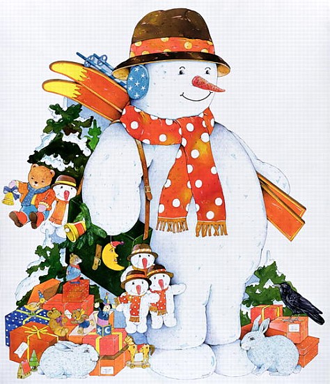 Snowman with Skis, 1998 (w/c on paper)  von Christian  Kaempf