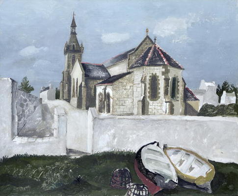 Treboul Church, Brittany, 1930 (oil on board) von Christopher Wood