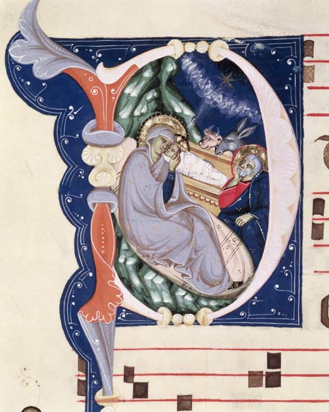 Ms 561 f.31v Historiated initial 'D' depicting the Nativity, from a gradual from the Monastery of Sa von giovanni Cimabue