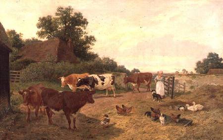 A Kentish Farm Scene, Milking-Time von Claude Clark