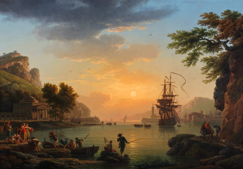 Landschaft mit Fischern bei Sonnenuntergang von Claude Joseph Vernet