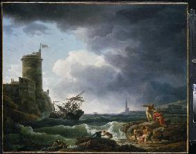 Schiffbruch im Sturm vor einer Festung 1769