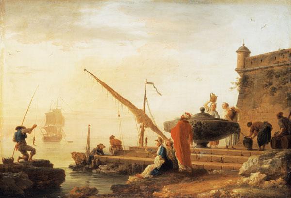 Orientalischer Seehafen bei Sonnenaufgang 1755