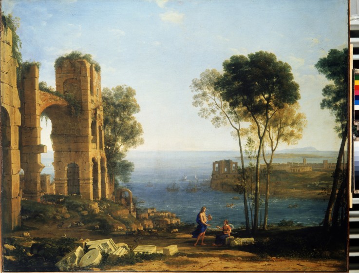Blick auf die Küste mit Apollon und der Sibylle von Cumae von Claude Lorrain