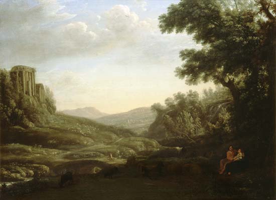 Extensive Wooded Landscape with Ruined Temple von Claude Lorrain