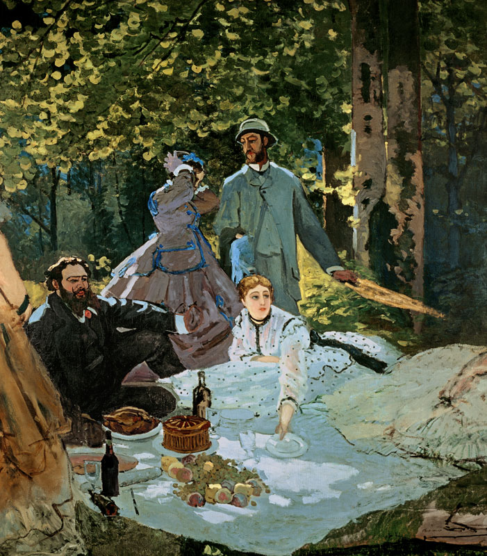 Le Déjeuner sur l'herbe à Chailly (mit den Malern Courbet und Bazille) von Claude Monet