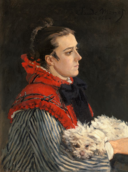 Camille Monet mit Hund. von Claude Monet