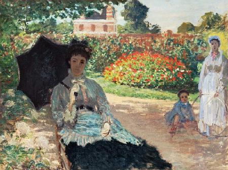Camille Monet mit Sohn und Kindermädchen im Garten 1873