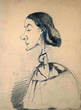 Young Woman at the Piano, 1855-60 (black crayon heightened with white pastel on paper) 19th