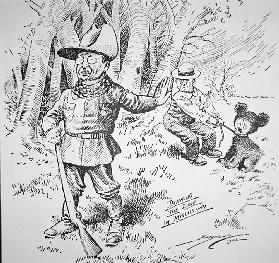 Karikatur von Theodore Teddy Roosevelt, der sich weigert, ein Bärenjunges zu schießen, 1902 1902