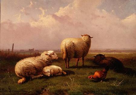 Sheep Dozing in a Pasture von Cornelis van Leemputten